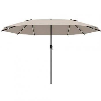 Outsunny 4.4m Double-Sided Sun Umbrella Patio Parasol with LED Solar Lights