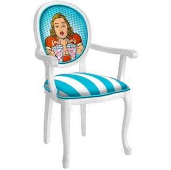 Casa Padrino Baroque Table Chair – Handgefertigter Esszimmerstuhl, Armlehnen, türkisch/weiß/multi‑farben