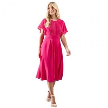 Womens Petite Lace Trim Detail Cape Midi Dress – Hot Pink, Size 12