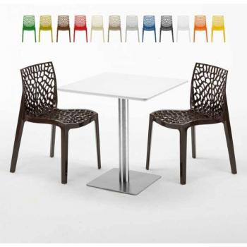 Weißer quadratischer Tisch mit Stahlfuß – GRAND SOLEIL 70 x 70 cm