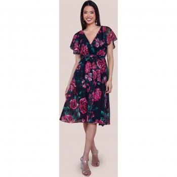 Goddiva Black Flutter Sleeve A-Line Midi Dress