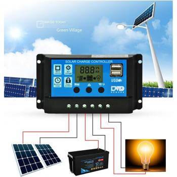 Panneau solaire régulateur de batterie 12/24 V 20A avec ports USB et affichage numérique