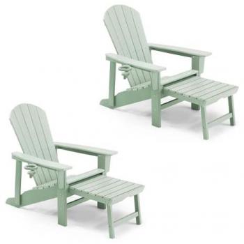 HDPE Adirondack Garden Chair Pair – Sage Green, Footstool Included