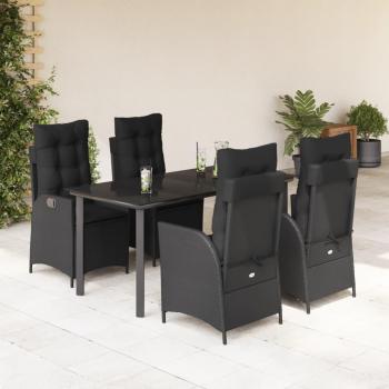5‑Piece Black Garden Set with Cushions – Polished Finish