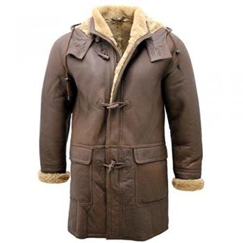 Infinity Leather Men’s 3XL Sheepskin Hooded Duffle Coat – Brown Hanko