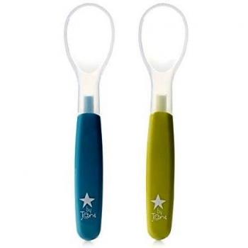 Cucharas de silicona Jané en colores azul y verde