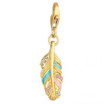 Feder Emaille Kristalle Boho Charm Anhänger 925 Silber für Damen