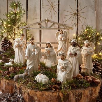Lot de 12 figurines de crèche Santo crème