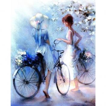 Voller Bohrer Wandkunst: Fahrrad und Mädchen