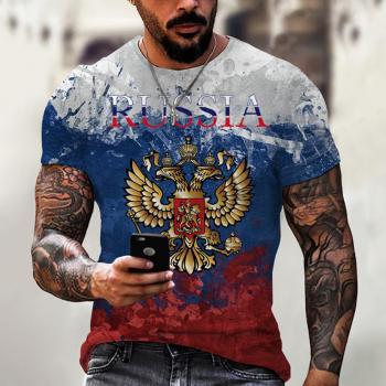 T-Shirt homme 2XL, style décontracté, imprimé drapeau russe, manches courtes – DT‑3108