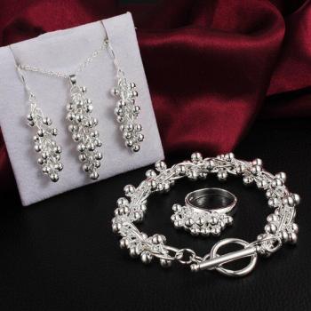 Women's 925 Sterling Silver Wedding Beads Jewelry Set
