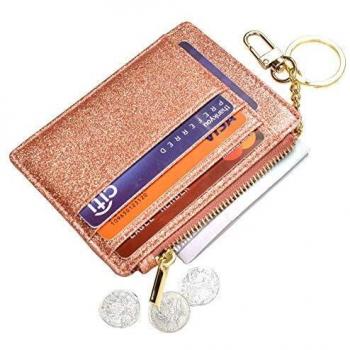 Ehsbuy Slim Credit Card Holder Wallet RFID Blocking Leather Zipper Coin Purse Keychain Wallet for Women & Men