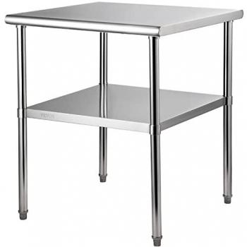 Table de Préparation Inox VEVOR 76 x 76 x 91 cm Étagères Réglables