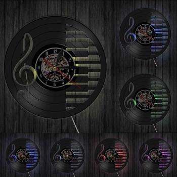 Treble Clef Music Wall Clock with 3D Vinyl Record and LED Lights
