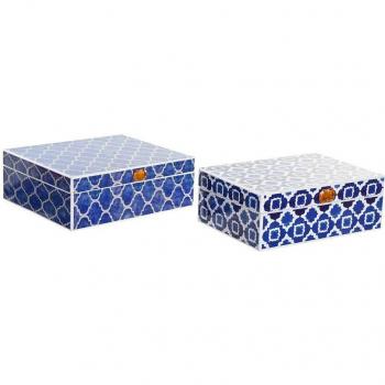 Scatola di preziosi DKD Home Decor, colore blu marino, dimensioni 24x20x8 cm – 2 unità
