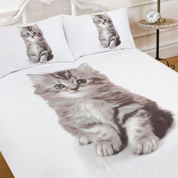 Dreamscene Kitten Print Duvet Cover Bedding Set, White