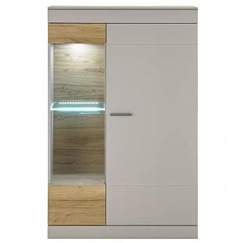 Lomadox Vitrine grau matt mit Zinn Eiche Nb. und Glasbodenbeleuchtung, B/H/T ca. 90/139/35 cm