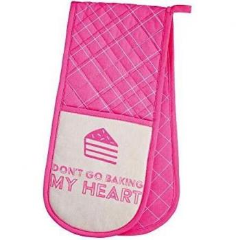 KitchenCraft 100% Cotton Don't Go Baking My Heart Double Oven Gloves