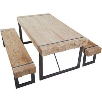 Esszimmergarnitur A15, 200 cm Tisch + 2 Bänke, rustikal, Tanne