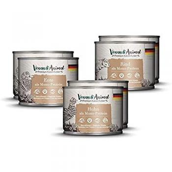 Venandi Animal Premium Nassfutter für Katzen, Probierpakett I, Huhn, Pute, Rind, 6 x 200 g