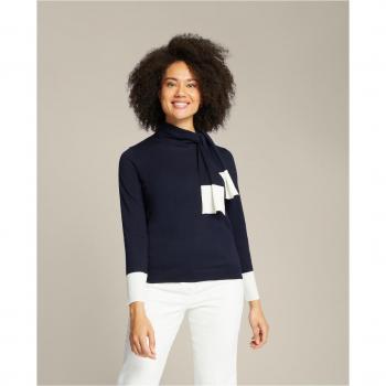 Jersey de mujer con cuello bufanda y detalles en contraste