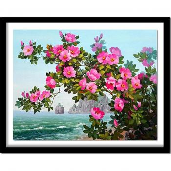 Set di Ricamo Fiori con Strass, Punto Croce e Diamanti Rotondi, Regalo Florale 20X30CM