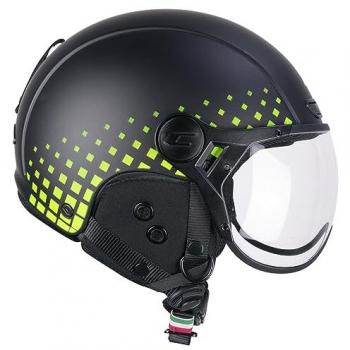 Casco Jet 801s Ebi Tone, color negro con detalles en amarillo fluo mate