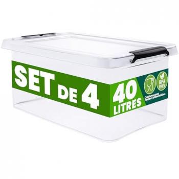 Transparante Opslagdozen – 4×40L, stapelbaar