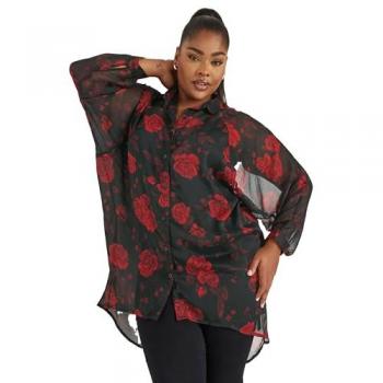 Fashionable Black Dip‑Hem Top for Ladies – 26-28