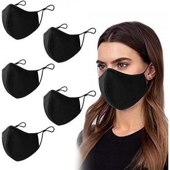 PIPRE 5 Pack Black Cotton Face Masks