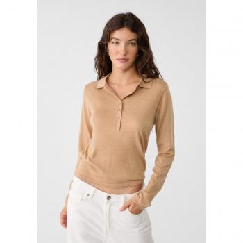 Stradivarius Elegant Polo Knitted Sweatshirt, Beige Melange, L