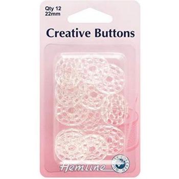 12-Count Set of Hemline Buttons in Clear Finish with Creative Designs (22mm)