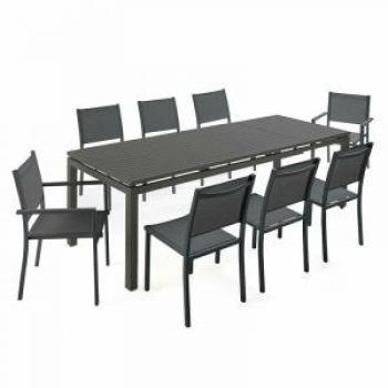 Juego de jardín Oviala: mesa extensible y 8 sillas de aluminio gris