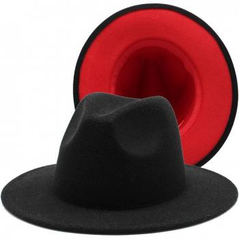 Black Red Patchwork Panama Trilby Hat with Ribbon Band