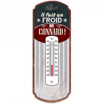 Metalen thermometer 'Il fait un froid de Connard!' grijs bordeaux