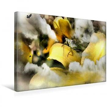 45 x 30 cm Cartwheel-Leinwand: Garrulus Glandarius Taglilie mit Heupferd (Querformat)