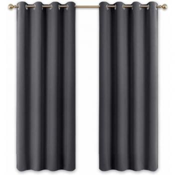 PONY DANCE Grey Thermal Insulated Blackout Curtains for Room Darkening, 2 Panels, 46 inch Wide by 72 inch Drop, Grey