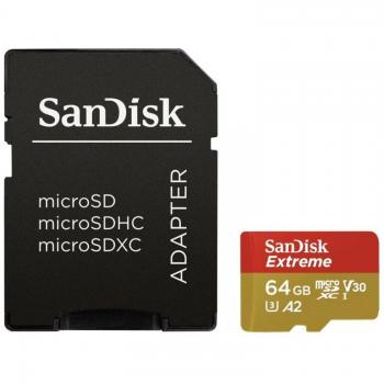 Cartão Micro SDXC SanDisk 64GB Extreme UHS-I A2 V30 U3 Class10 + Adaptador