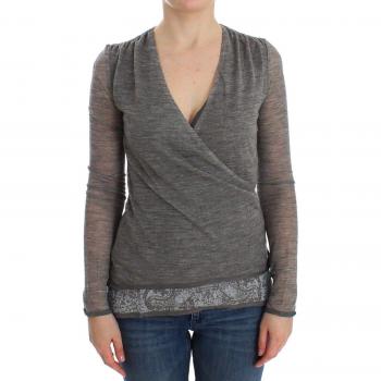 Gray Wool Blend Stretch Long Sleeve Sweater