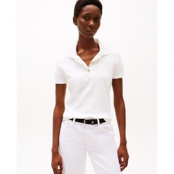 Tommy Hilfiger Polo Slim Goldbutton in Weiß