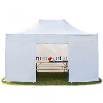Carpa 3x4,5m Plegable Ignífuga TOOLPORT, Aluminio 40mm, Blanca con Laterales