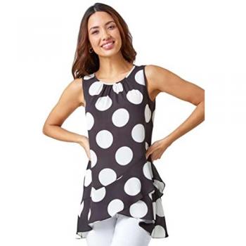 Roman Women's Black Polka Dot Frill Detail Top