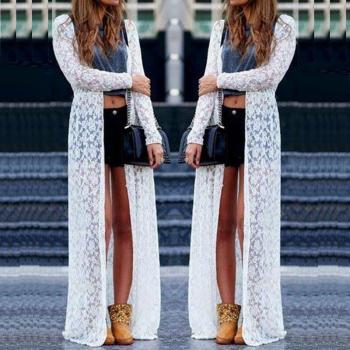 Casual White Lace Cardigan for Beachwear