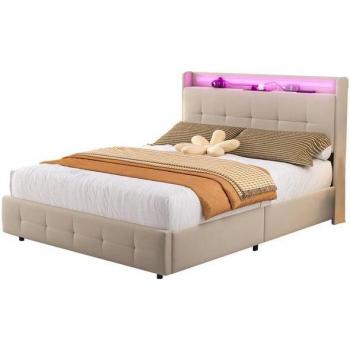 Modfu Letto matrimoniale con 4 cassetti, velluto grigio