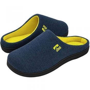 RockDove Men's Memory Foam Slipper, Two-Tone, Size 8/9 UK, Navy and Yellow