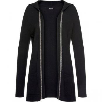 Elegante Laura Scott Cardigan – Viskose/Polyamid/Polyester, mit Kapuze und funkelndem Schmuckband vorne