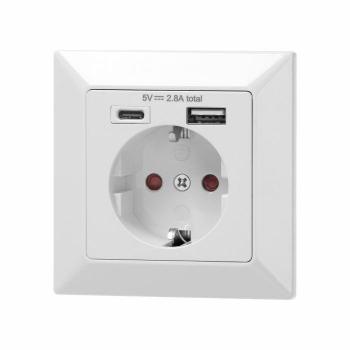 Tomada USB Dupla (A+C) Branca – ORNO