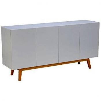 WEBER Buffet bas scandinave laqué blanc mat + piètement en bois tilleul massif