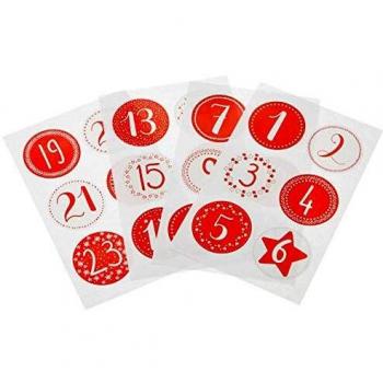 Heyda Adventszahlen Sticker, rund, rot, 6er Set