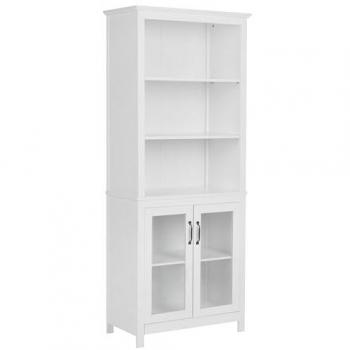 Weißer Buffetschrank mit 5 Fächern und 2 Glastüren